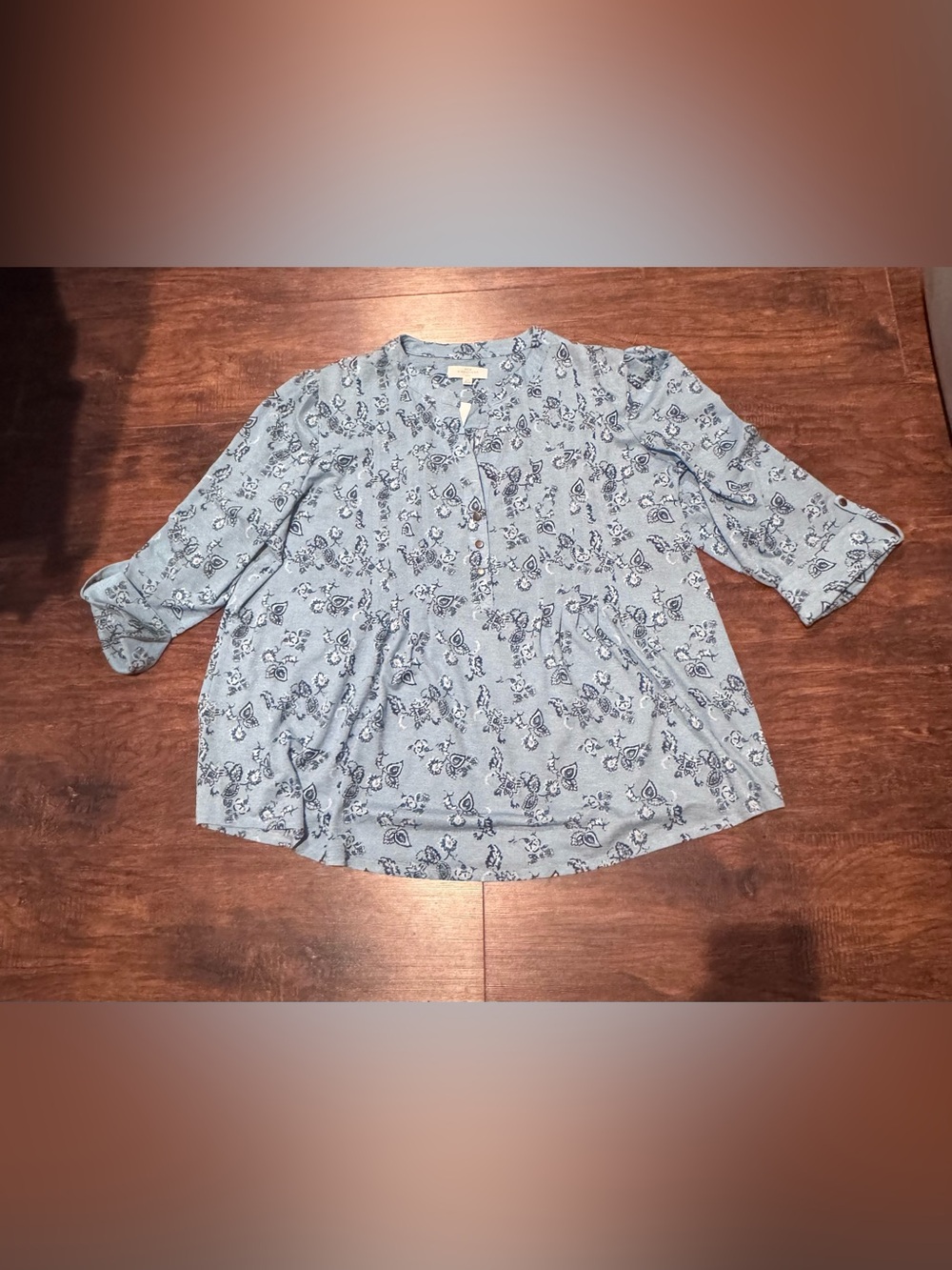 New Directions floral print long sleeve tunic blouse